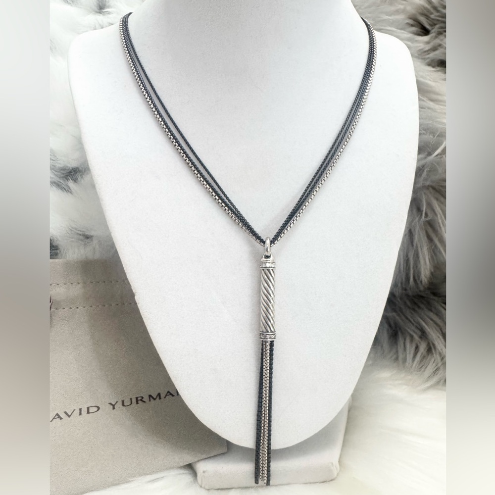 David Yurman 32” Graphite Ice Diamond Tassel Triple Strand Necklace .900